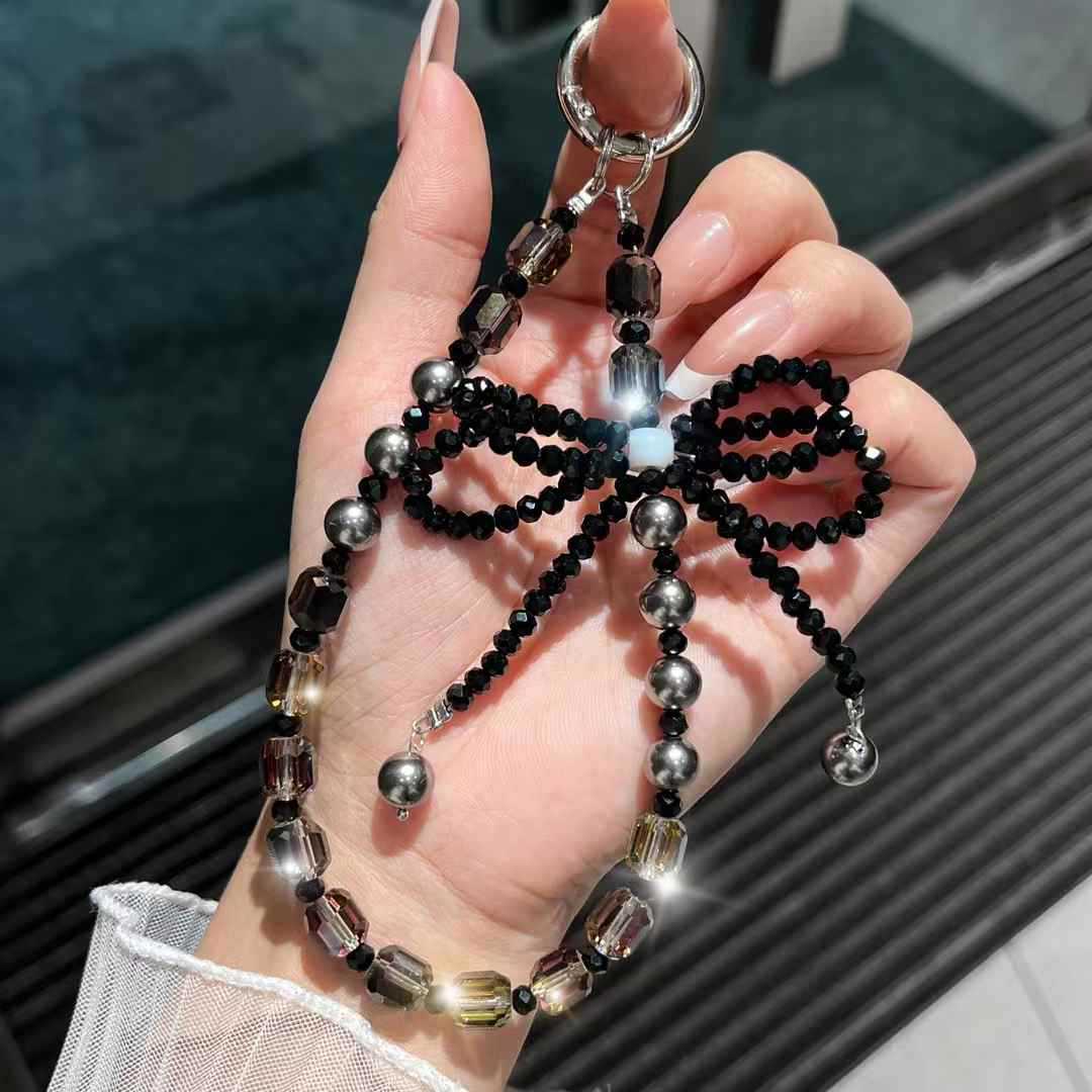 cadena de teléfono móvil estereoscópico de alta calidad arco de cristal caja de teléfono móvil colgante perla cuerdas de muñeca cuerdas de cuentas mujeres