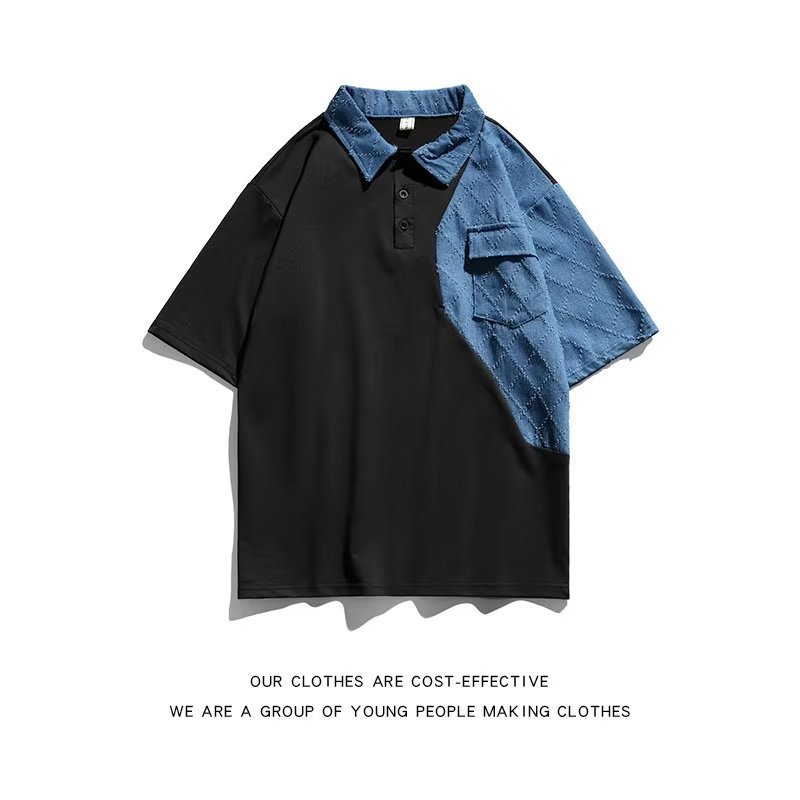 2024 nuevo verano estudiantes solapa ins camiseta de manga corta para hombres versión coreana suelta camisa POLO de cinco puntos camiseta