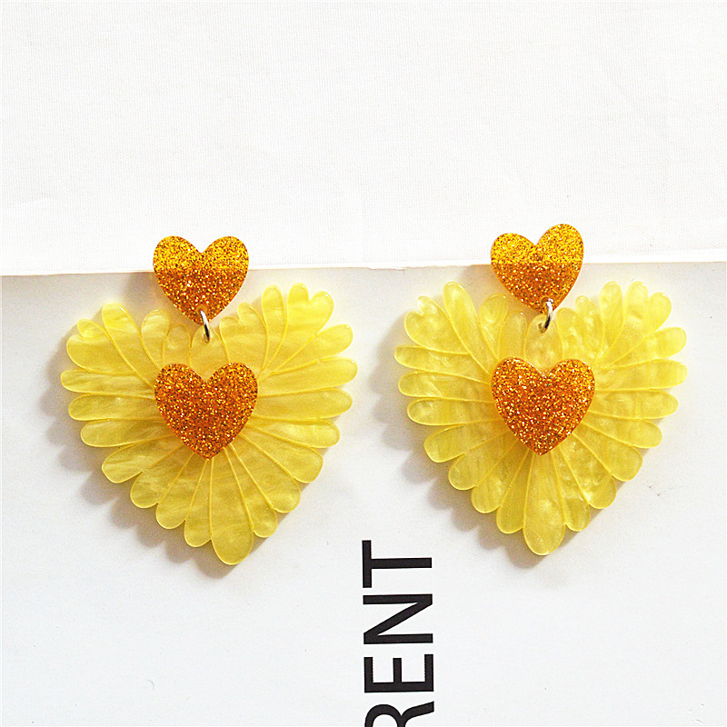 1 Pair Pastoral Heart Shape Arylic Patchwork Women's Drop Earrings display picture 2