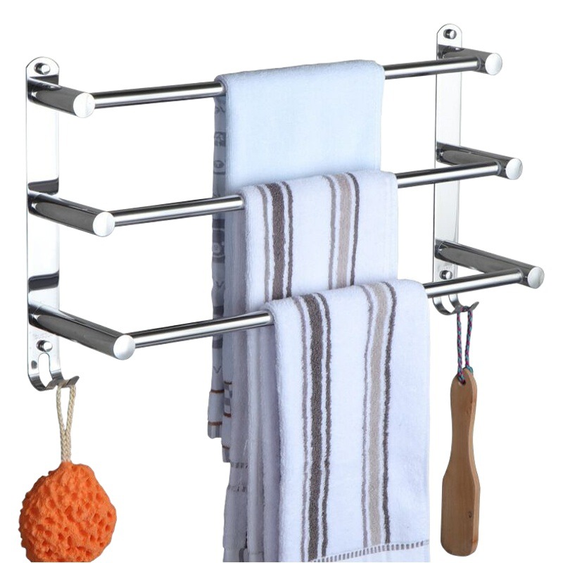 Towel Rack Non-perforated 304 Stainless Steel Bathroom Rack Wall-mounted Bathroom Single-pole Lengthening Telescopic Storage