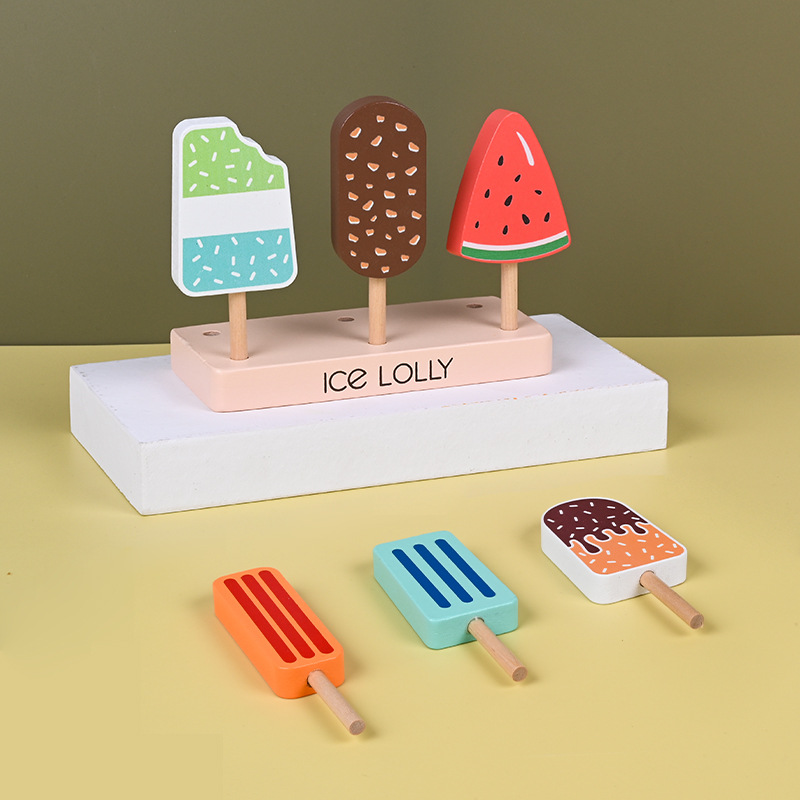 Juego de helado de simulación de madera para niños estilo ins, juguete de entrenamiento cognitivo, juego de casitas para niñas, helado de casita
