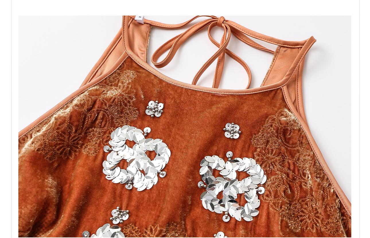 Đầm bodycon dài tay lệch vai cổ yếm chất rayon mềm mại ZX M6128 — Màu đỏ cam chi tiết 16