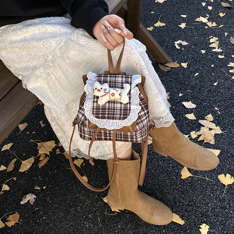 Dolce encaje niñas mochila jardín de infantes bebé mochila cuadrilátero lindo gatito muñeca mochila infantil