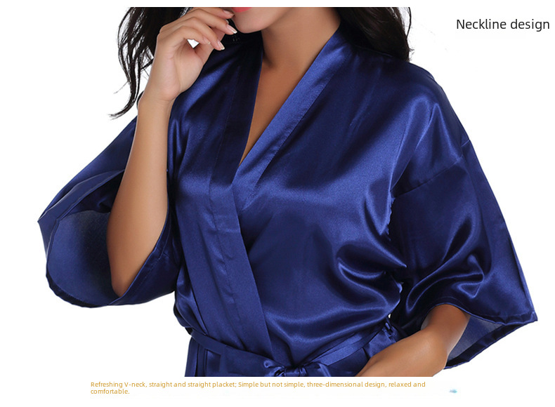 Cross-border Women's Twisted Sade Nightgown Bathrobe Solid Color Glossy Summer Thin Sexy Short Cardigan Gown_voghion.com