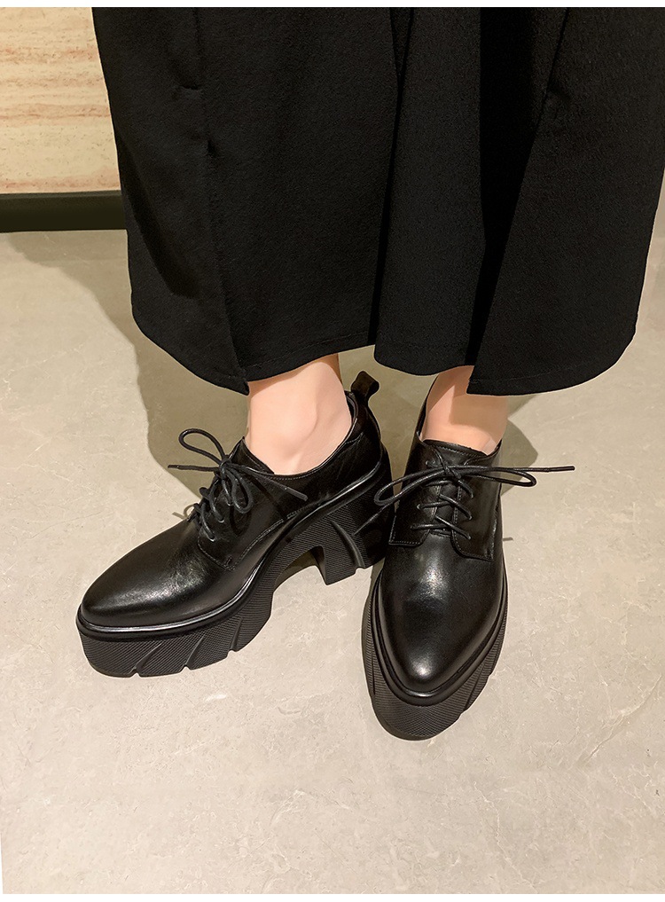 Giày loafer nữ đế xuồng cao gót buộc dây da bò thật — màu nâu chi tiết 8