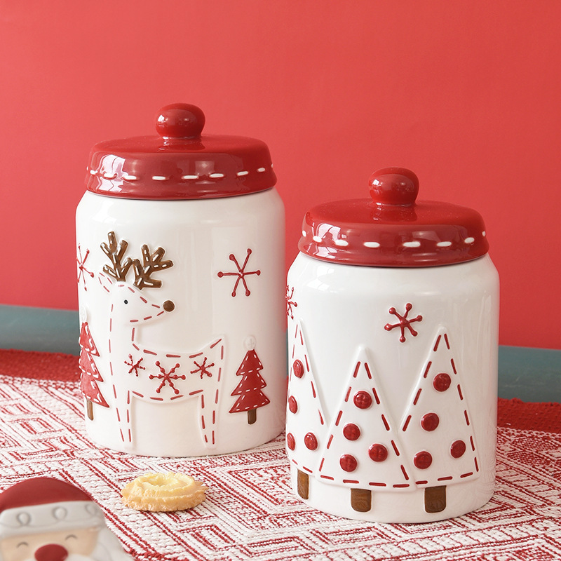 Papá Noel nórdico latas de cerámica grande latas de bocadillos latas de regalo de Navidad creativas