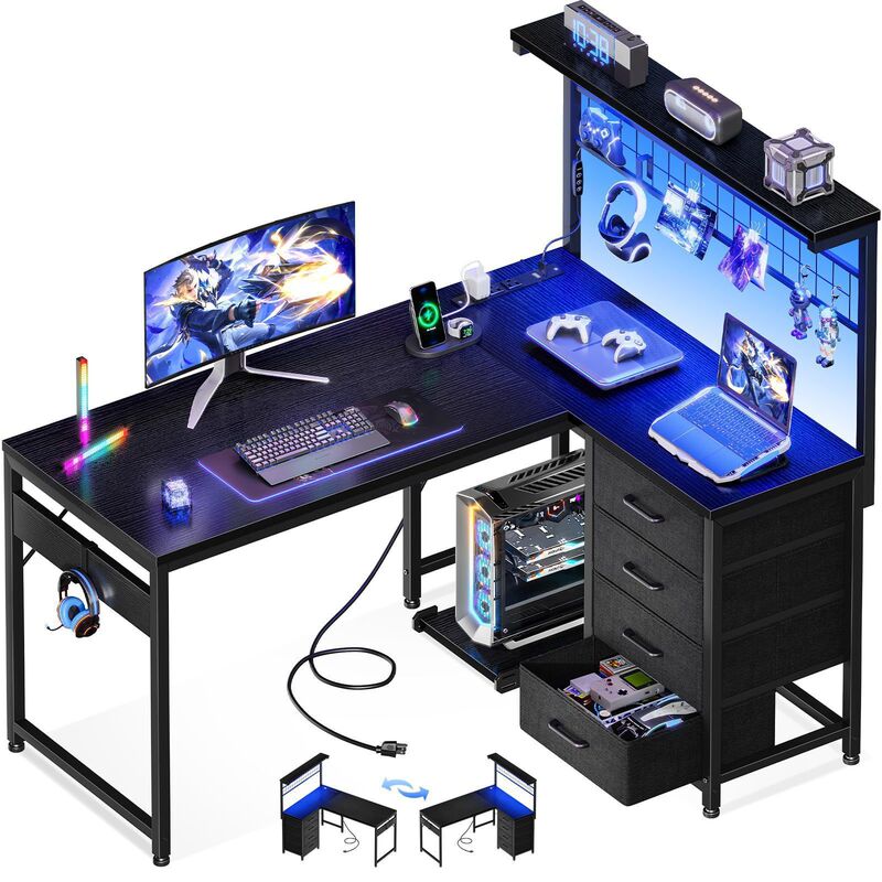 Cross-Border Non-Woven Fabric Storage Desk with Led Light Strip, Single-Person Gaming Desk for Bedroom, Study, Student Desktop Computer Desk Cross-Border Non-Woven Fabric Storage Desk with Led Light Strip, Single-Person Gaming Desk for Bedroom, Study, Student Desktop Computer Desk