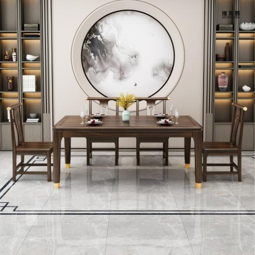 New Chinese style dining table solid wood household rectangular slate table style commercial long table small dropshipping independent station dropshipping