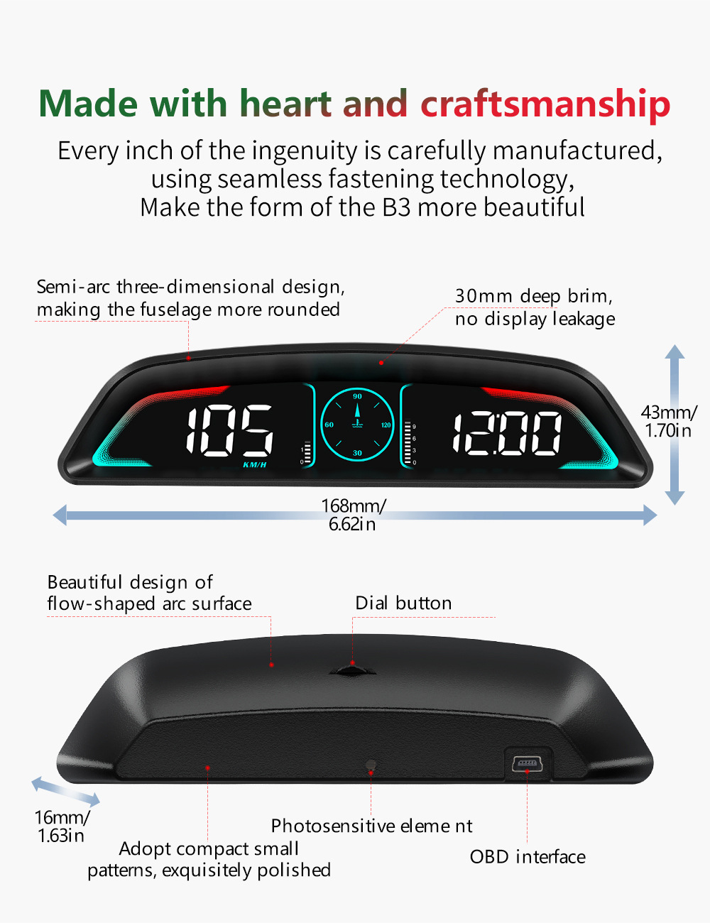 Car Head-Up Display (HUD) Vehicle Speed, Water Temperature, Fuel Consumption Display OBD High-Definition Multifunctional Car Instrument