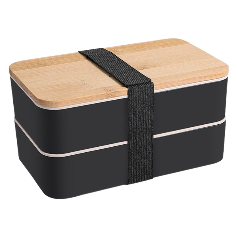 Japanese-Style Lunch Box Lunch Box Double-Layer Bamboo Lid Lunch Box Plastic Partitioned Microwave Lunch Box for Students