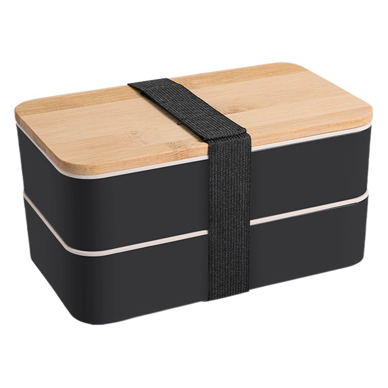 Японский Стиль Коробка Обеда Двойной слой бамбука и дерева Крышка Коробка Обеда Пластиковые коробки обеда для студентов разделены Микроволновая печь