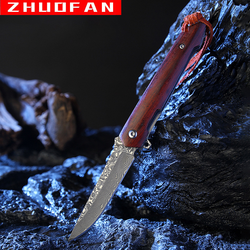 户外折叠刀野营求生刀便携小刀大马士革刀具防身刀高硬度折刀厂家