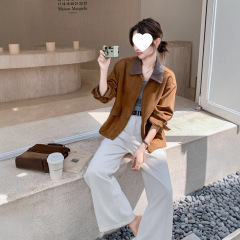 美拉德棕色麂皮绒外套女2025春季新款气质休闲夹克韩系chic短上衣