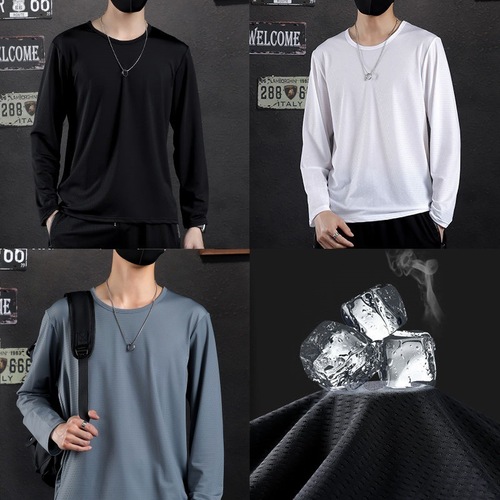 Factory mesh ice silk long-sleeved T-shirt for men, summer thin loose breathable quick-drying air-conditioned top long-sleeved T-shirt