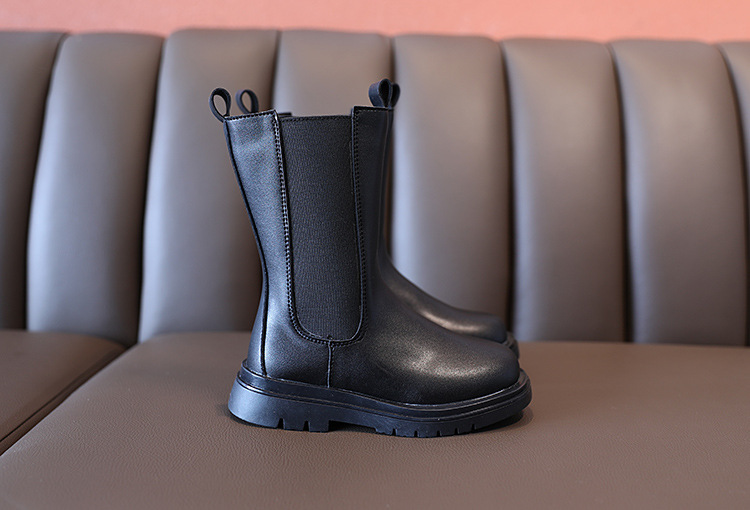 Children's Martin 2024 Spring and Autumn New Black Side Zipper Girls' Mid length British Style Pipe Boots Trend_voghion.com