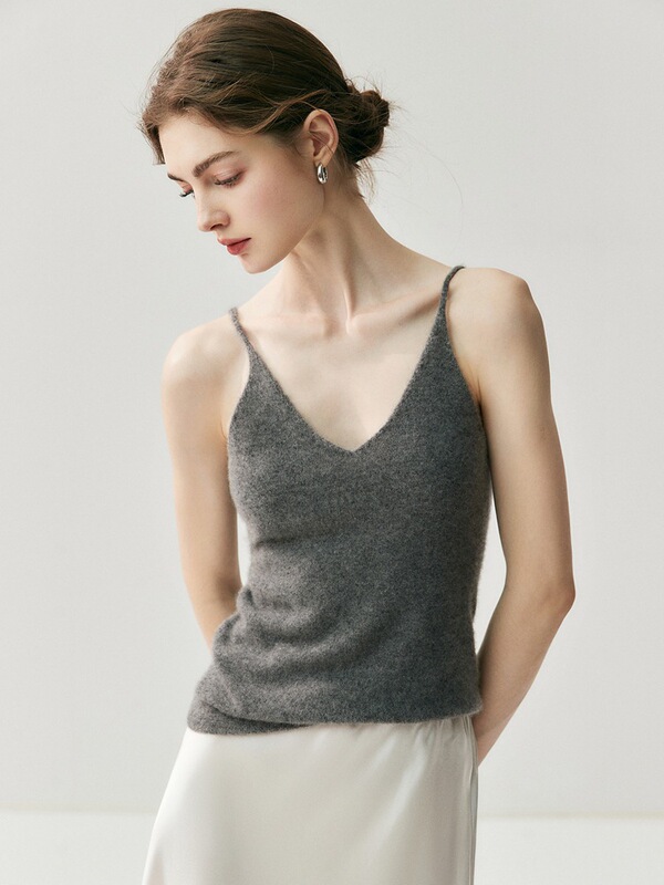 Autumn and Winter New Women's Cashmere V Neck Camisole Pure Color Simple Sympathy with You Inner Sleeveless Vest Top