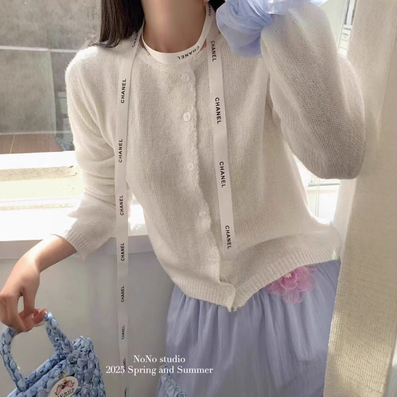 2025年初春新款韩系圆领薄款毛衣小外套女春季马海毛减龄针织开衫|undefined