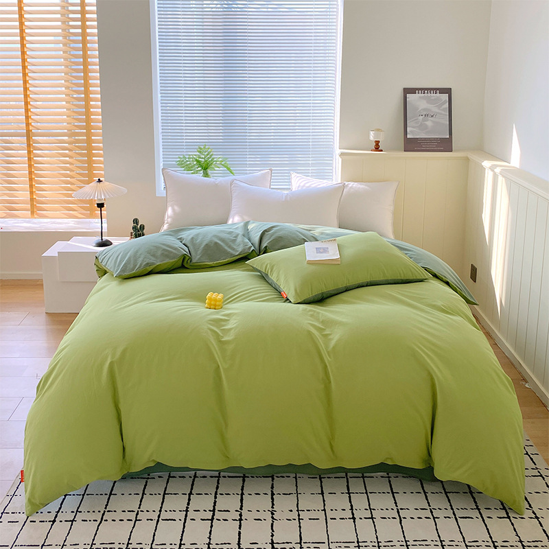Madre y bebé clase A simple de color sólido doblemente todo el algodón lavado con agua cuatro piezas de algodón dormitorio de estudiantes tres piezas de sábanas cubiertas