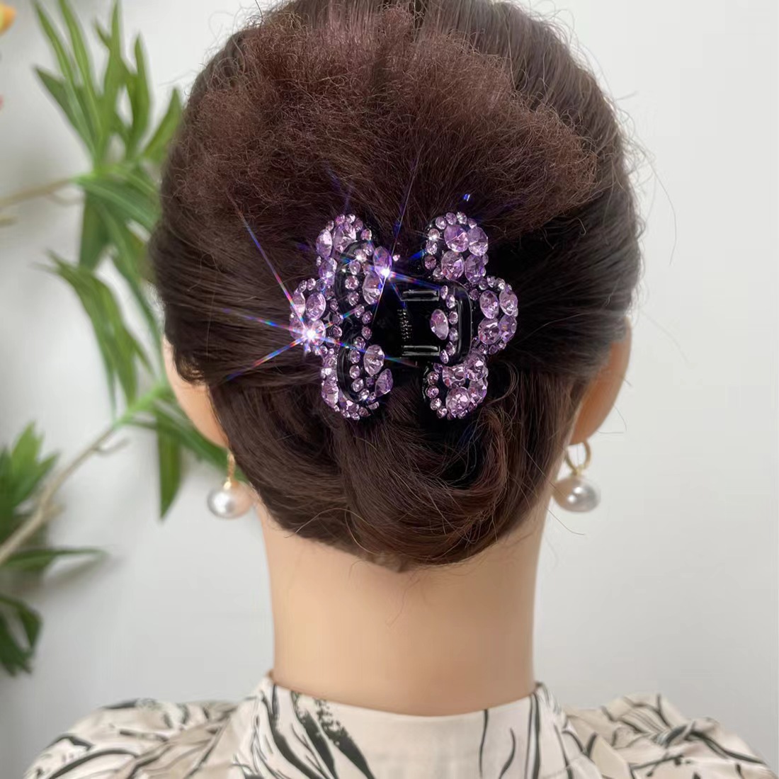 22025 New Imported Czech Rhinestone Hair Clip for Women, High-End Versatile Rhinestone Hairpin, Sweet Floral Updo Hair Accessory