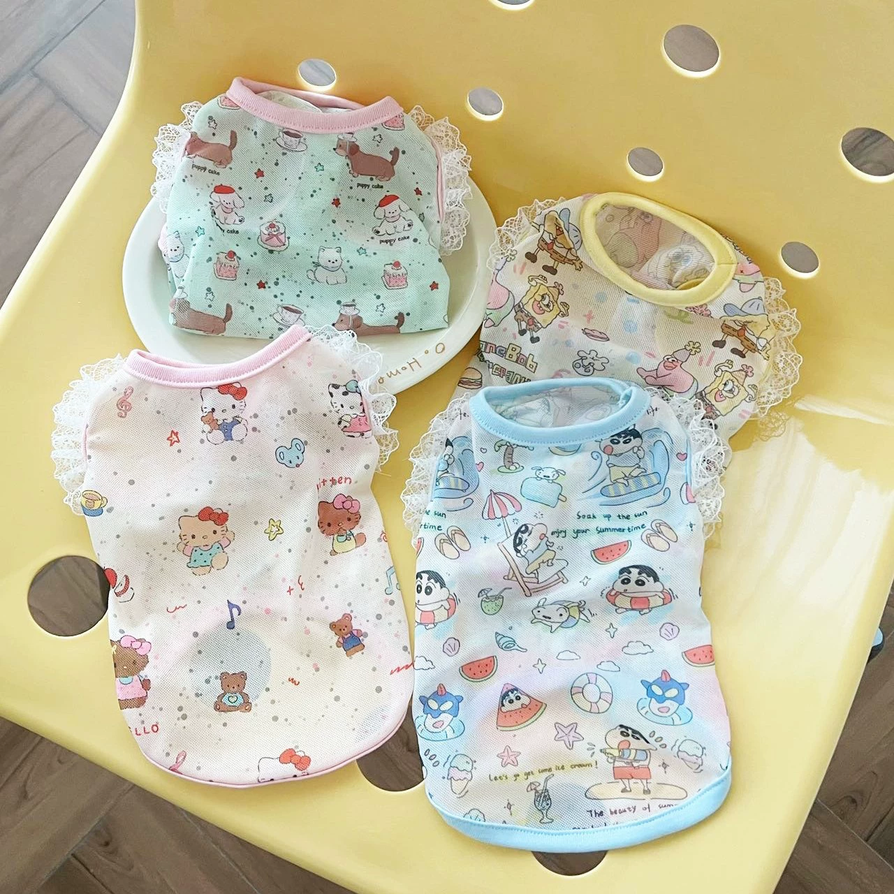 Одежда для собак, жилет, летний тонкий мультяшный жизненный дышащий слинг для домашних животных, кошек, собак маленького размера, Бишон Тедди