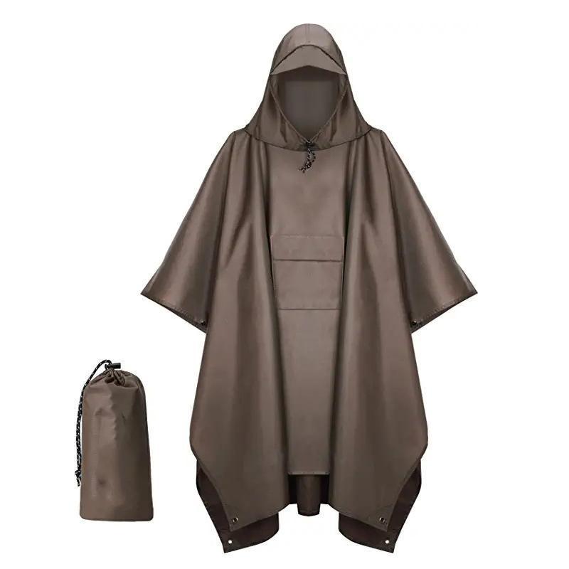 Amazon transfronterizo tres en uno capa impermeable poliéster recubierto de plata al aire libre montañismo impermeable portátil Comercio exterior capa poncho