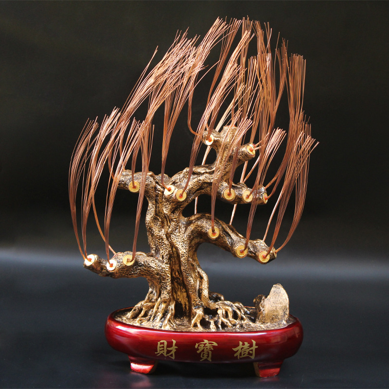 Hand-woven fortune tree ornaments bottom sitting semi-finished diy string chalcedony fortune tree handicraft tree tojia copper wire