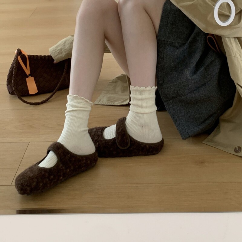 韩系魔术贴毛毛鞋女2025冬外穿新款包头拖鞋厚底玛珍鞋|undefined