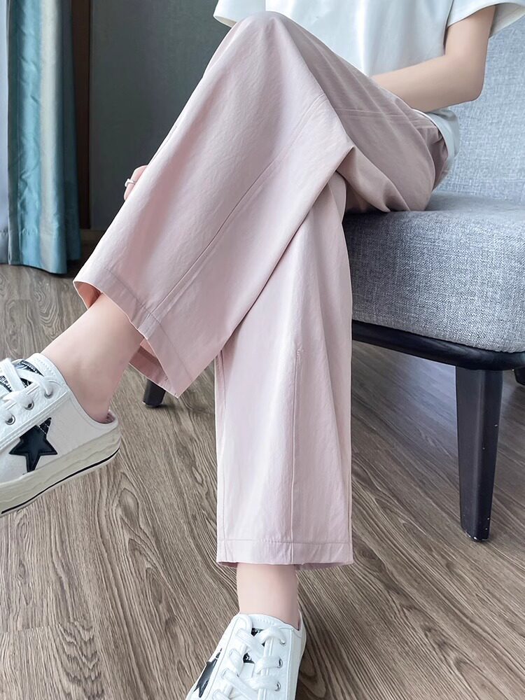 Quần dài nữ ống đứng vải lụa băng mỏng, dáng suông rộng, phong cách Yamamoto, phù hợp mùa hè — Quần hồng 9