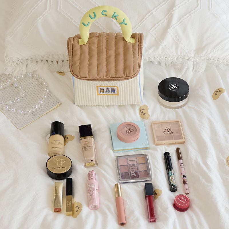 Color de dopamina encantador cartón de dibujos animados casa bolsa de maquillaje portátil bolsa de almacenamiento bolsa de casa portátil bolsa de lavado de gran capacidad