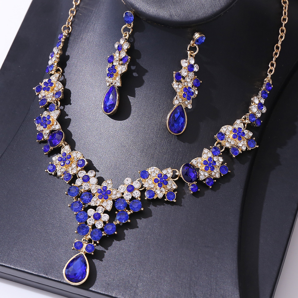 Bridal Water Droplets Flower Alloy Inlay Rhinestones Earrings Necklace display picture 5