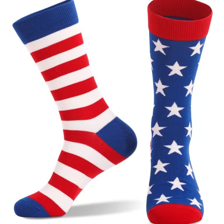 Amazon Wish Independence Day Ebay Hot-Selling American Flag Socks Striped Cotton Socks Mid-Calf Socks Wholesale