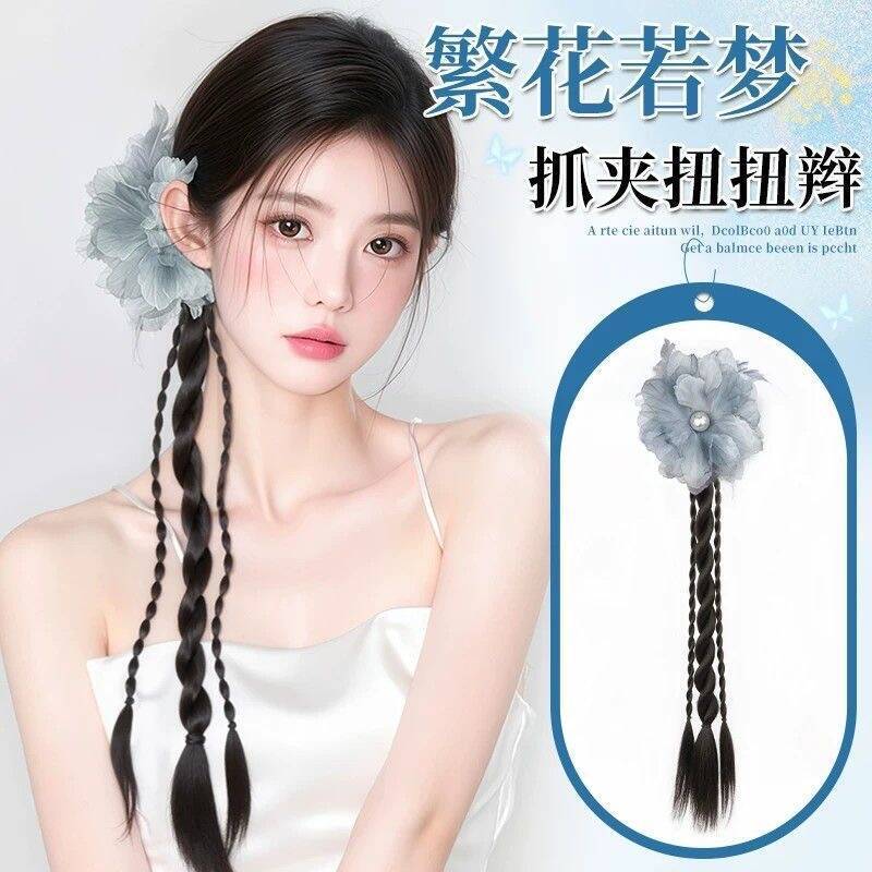 New Chinese-Style Hair Clip with Fake Ponytail, Ink Painting Hair Clip, Twisted Braid Side Hairpiece, Dragon Whisker Light Chinese Style Ponytail New Chinese-Style Hair Clip with Fake Ponytail, Ink Painting Hair Clip, Twisted Braid Side Hairpiece, Dragon Whisker Light Chinese Style Ponytail