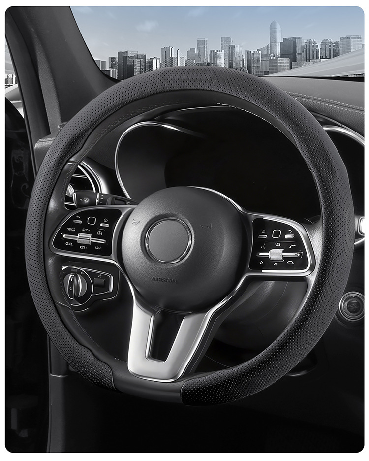 9D Perforated Nappa Leather Steering Wheel Cover, Same Style as Supercars, Universal for All Seasons, Car Interior Handle Cover, 9D Perforated Handle Cover