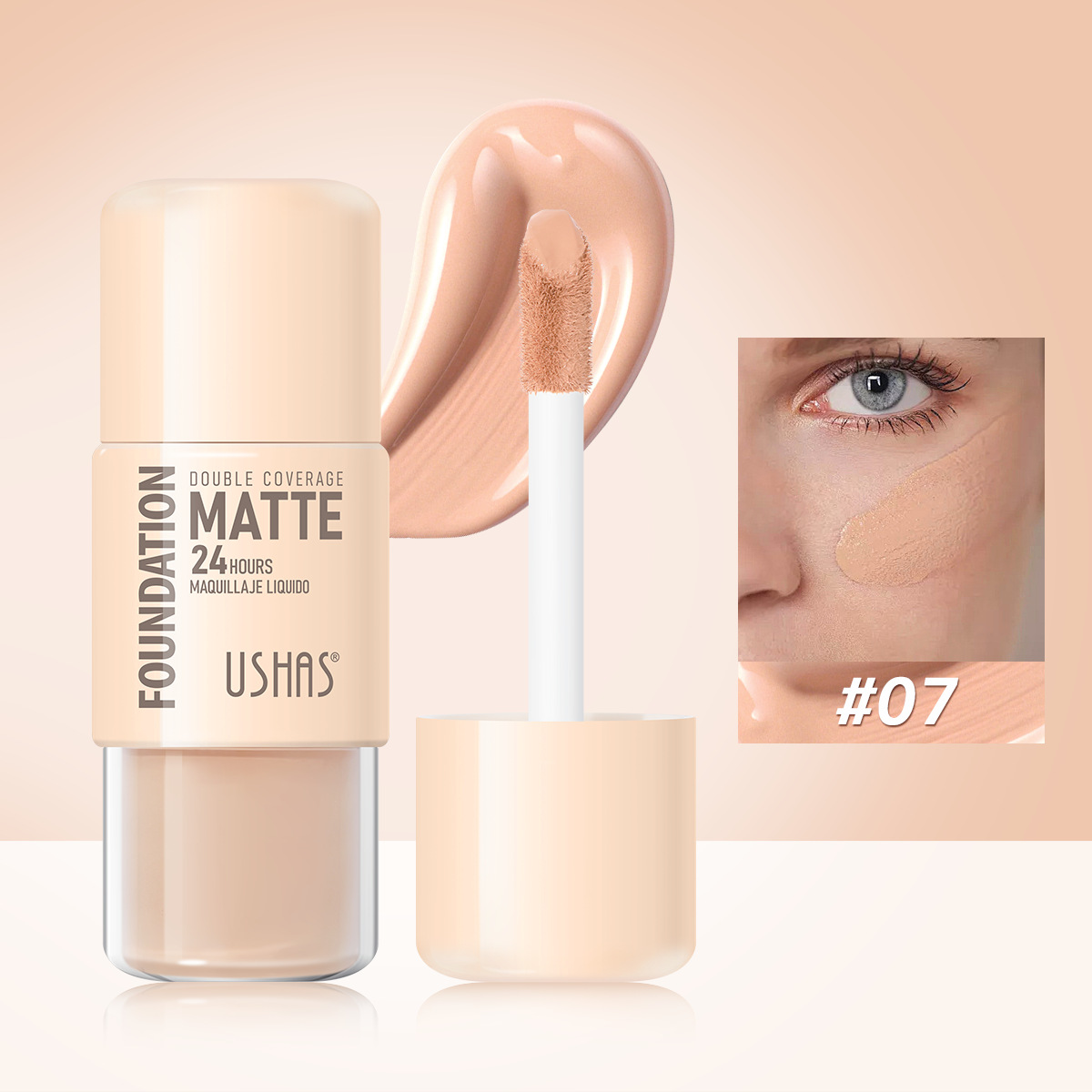 USHAS Base líquida de punto transfronterizo europea y americana Efecto de maquillaje mate Moisturizing Base de maquillaje Corrector impermeable de larga duración UC080