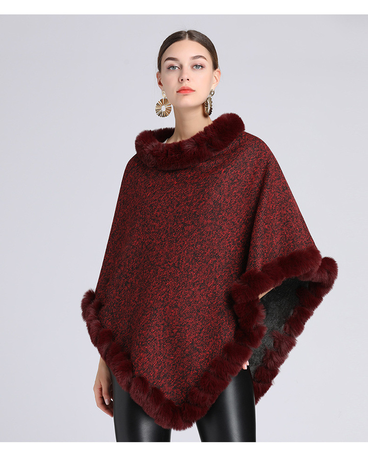 Stickad tröja i plusstorlek med fleece och tjock pälskrage_voghion.com