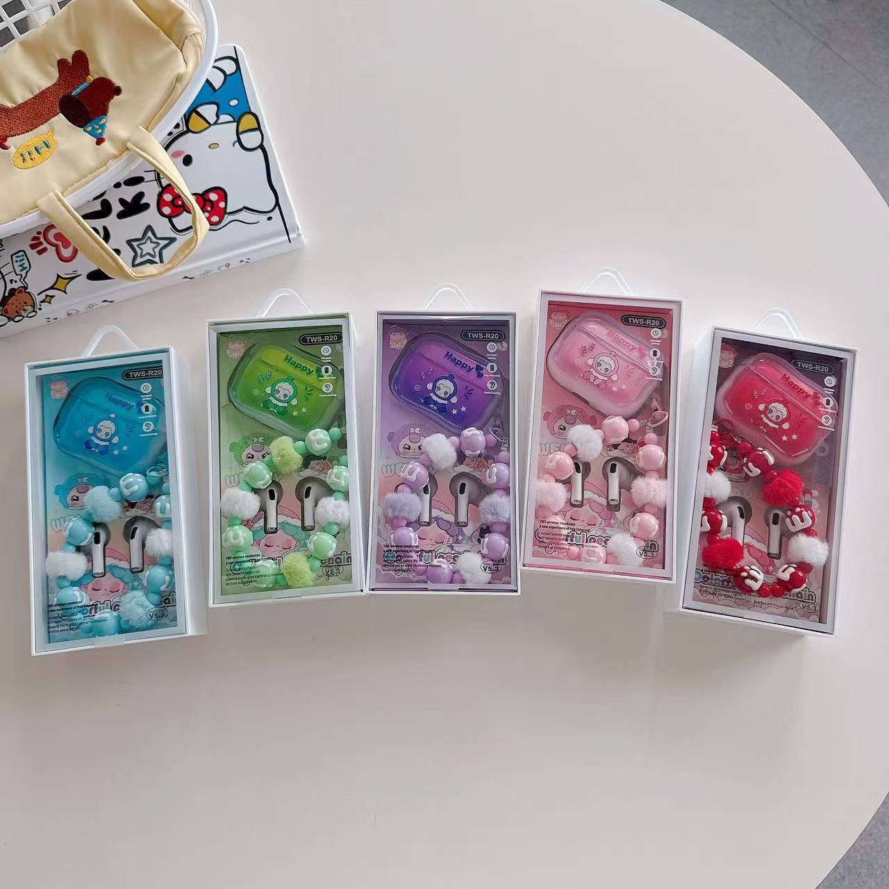 Cross-Border Foreign Trade Cartoon Bluetooth Earphones Popcorn Girl Beaded Wireless Sports Noise-Canceling In-Ear Earbuds Gift