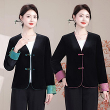 中年妈妈春秋装长袖上衣短款洋气中式国风唐装中老年女薄款小外套