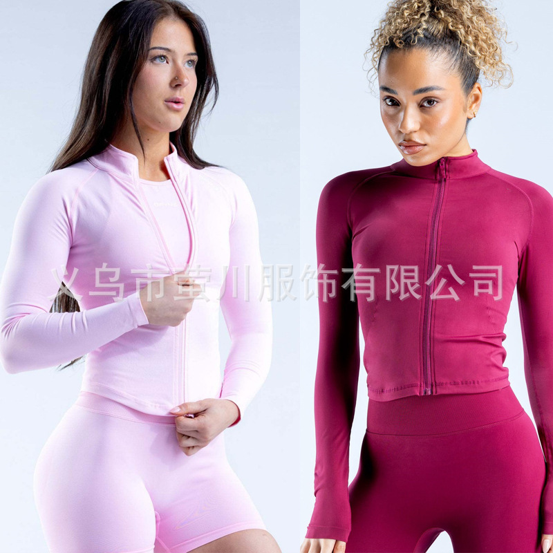 Dfyne Women's Long Zipper Jacket Fitness Stand Collar Zipper Jacket Quick-Drying Moisture-Absorbent Sports Top Tight Yoga Dfyne Women's Long Zipper Jacket Fitness Stand Collar Zipper Jacket Quick-Drying Moisture-Absorbent Sports Top Tight Yoga