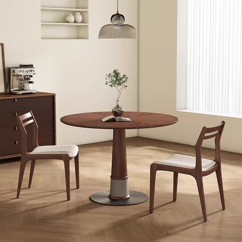 North American Doric Round Table Nordic Walnut Round Dining Table Small Apartment Antique Solid Wood Home Table Dining Table