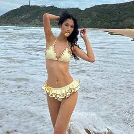 日韩时尚简约分体三角包比基尼小胸聚拢露背性感时尚温泉沙滩泳衣