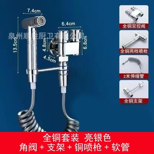 Manufacturer Wholesale Full Copper Gun Ash High-end Toilet Companion One-Inch Two-Outlet Dual Control Corner Valve Mini Pressure Toilet Spray Gun
