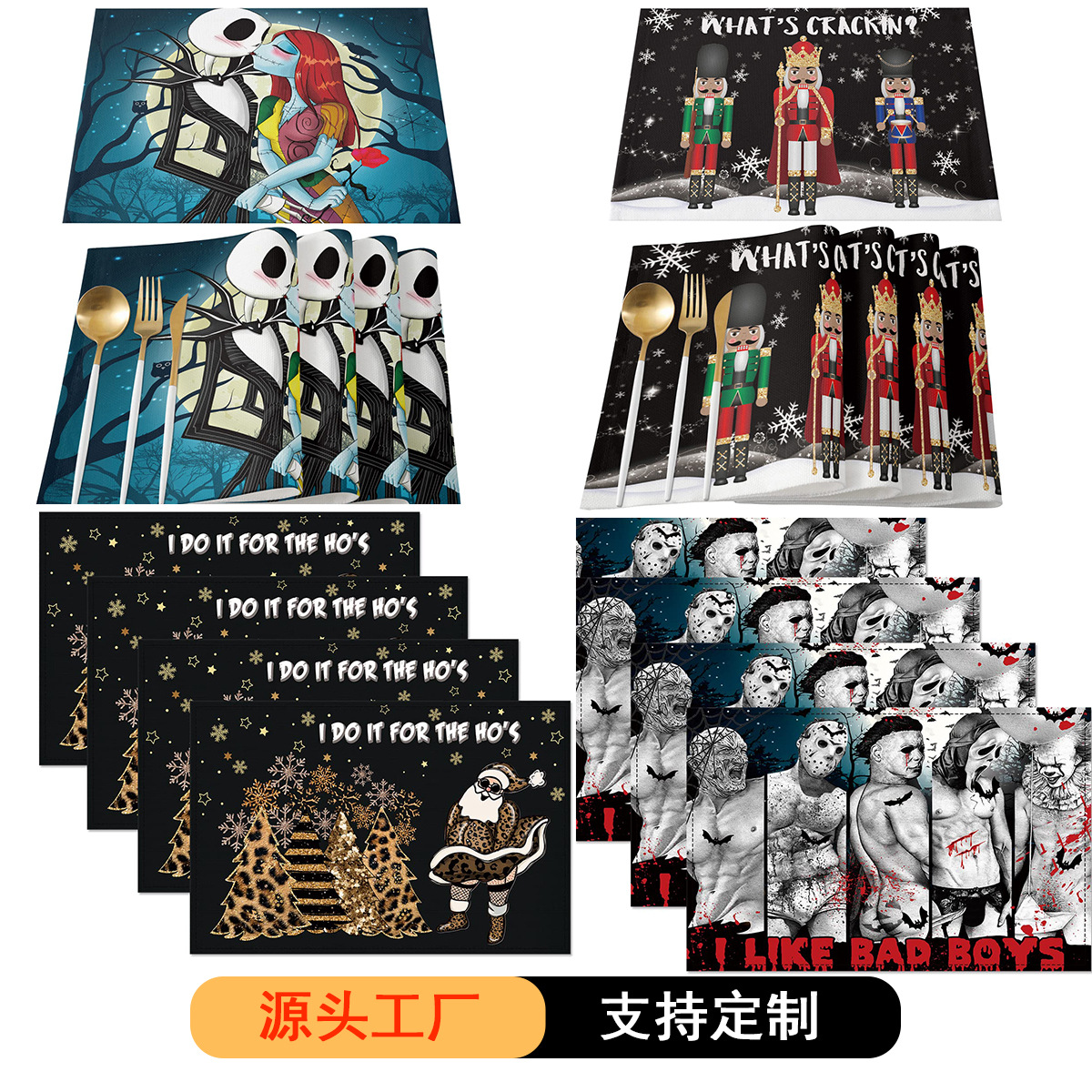 Halloween placemat Navidad noche horror Lino impreso Montaña Rusa occidental restaurante vacaciones decoración del hogar lavable