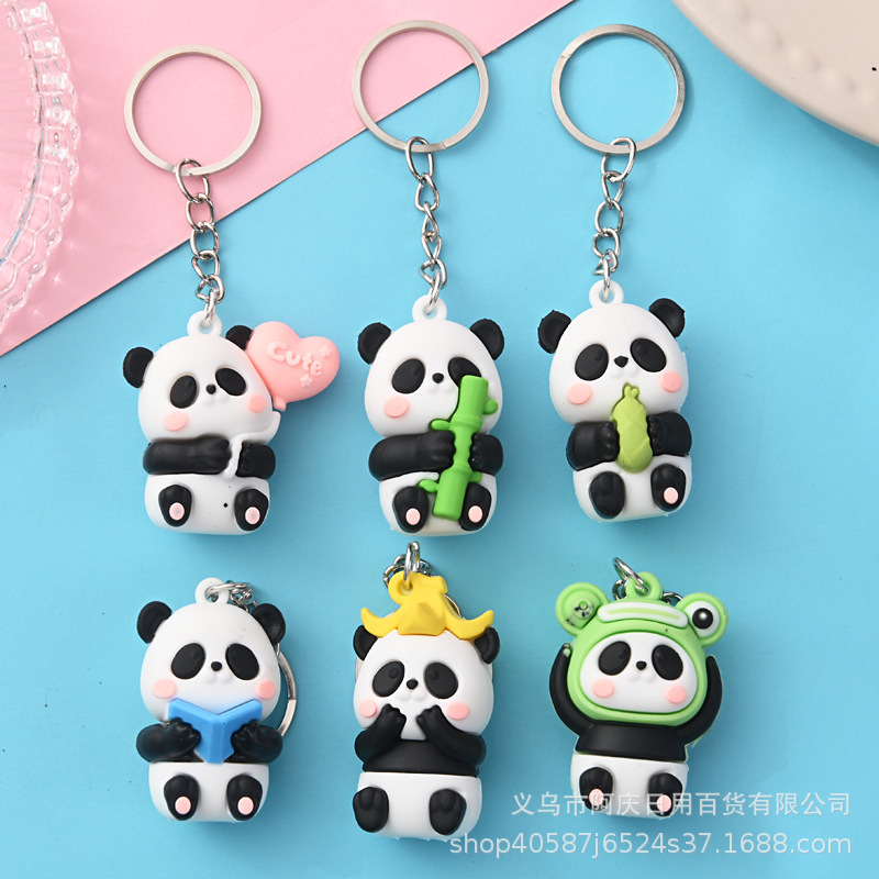 New Cute Soft Rubber Panda Cartoon Keychain Cute Doll Pendant Student Gift Wholesale Car Decoration