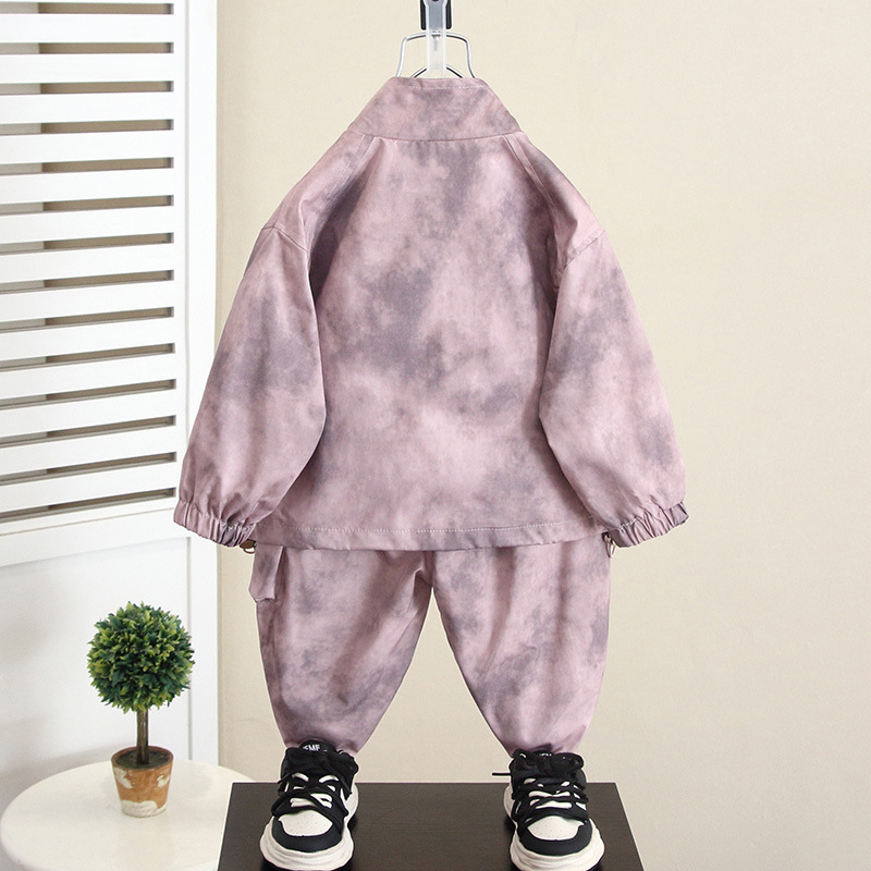 6060 Traje de otoño para niños Estilo occidental Primavera y otoño Chaqueta de viento sucio de dos piezas 2024 Nuevo bebé guapo