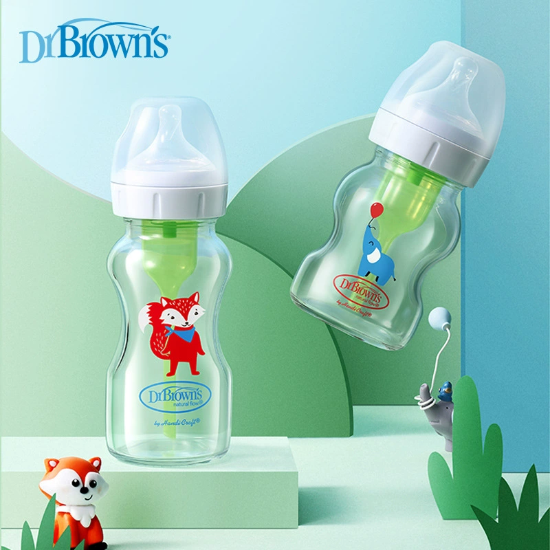 Бутылочка для кормления Dr. Brown's с антиколиковым эффектом, мультяшный дизайн, для новорожденных, широкое горлышко