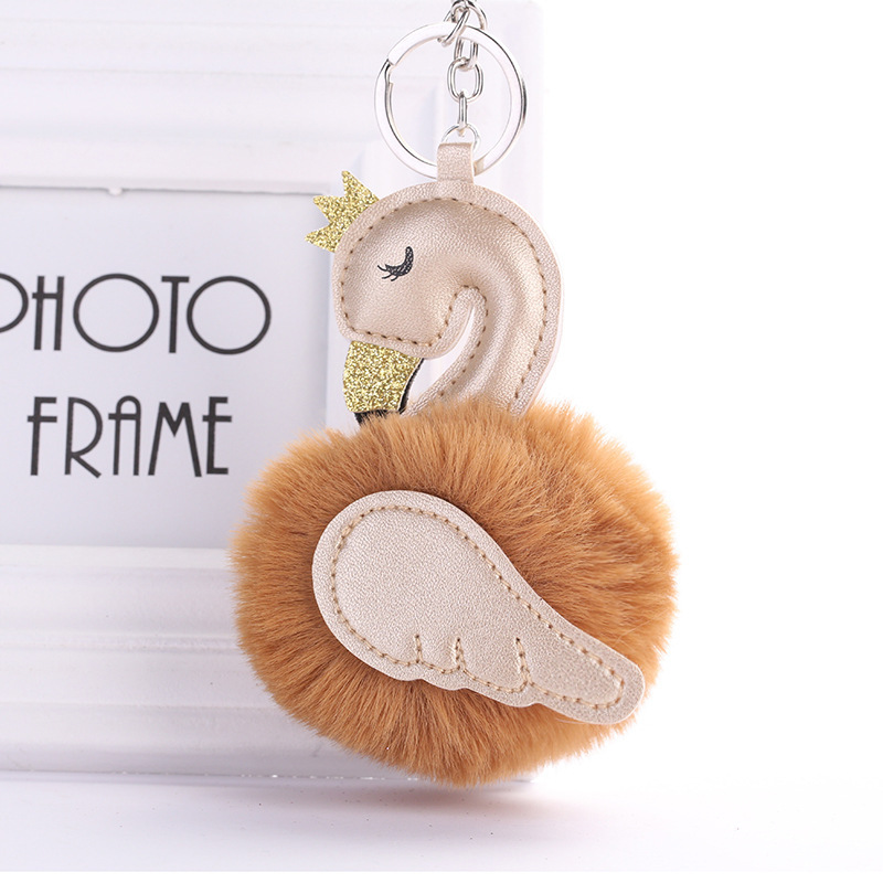 Cross border wholesale Plush Pendant Little Swan Hair ball Key buckle PU swan Pendants Bag Key buckle Hair ball diy