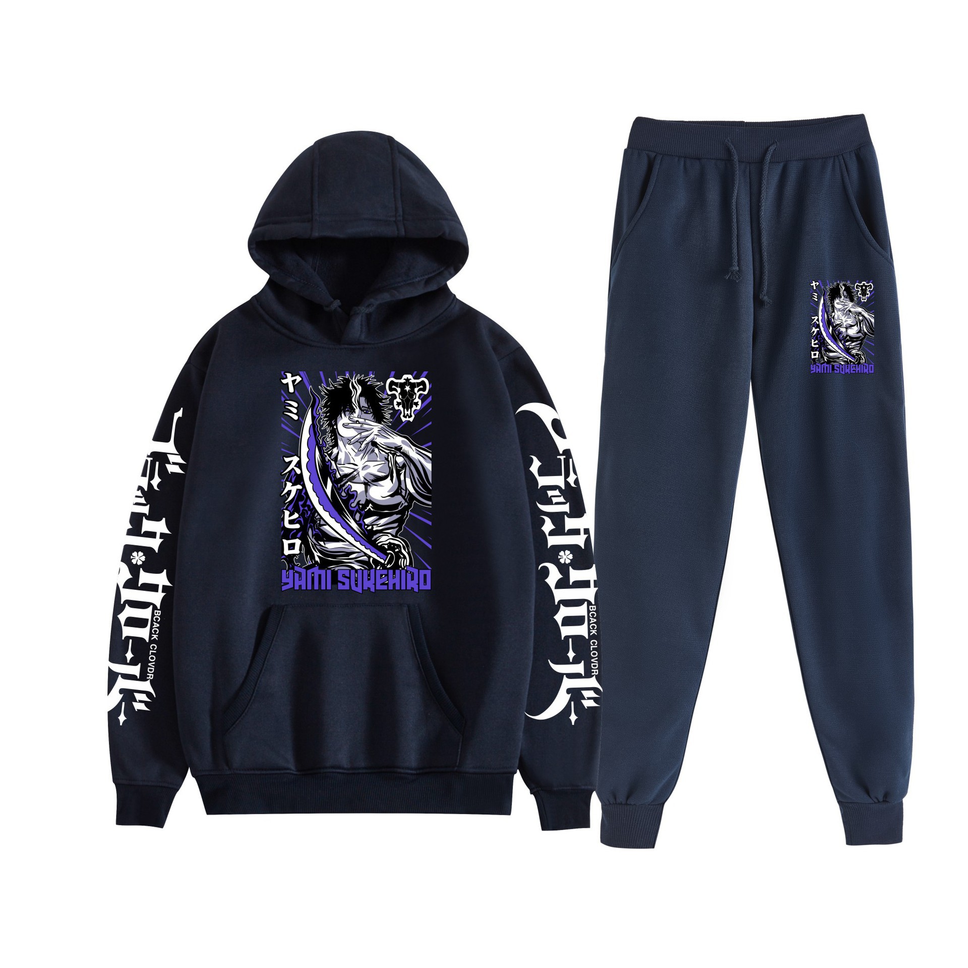 Trébol de cuatro hojas negro nuevo estilo transfronterizo Black Clover pareja suéter con capucha hombres y mujeres pantalones de dos piezas