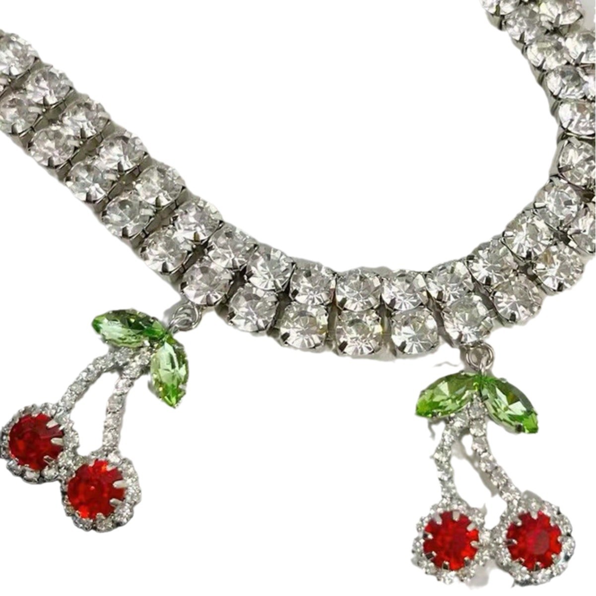 fashion sweet cherry pastoral style necklace shiny rhinestone simple versatile trend necklace women_voghion.com