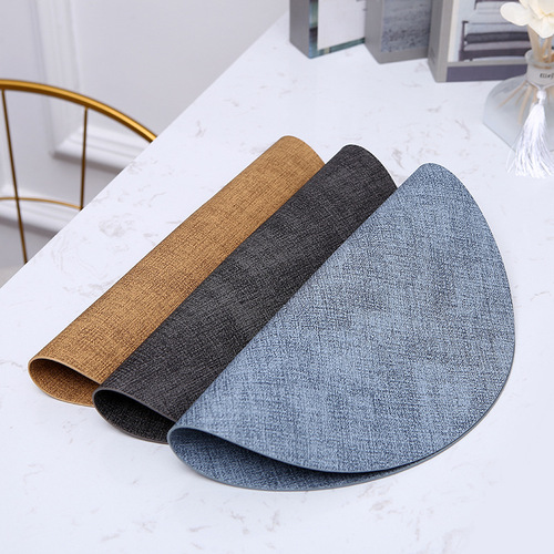 Japanese cloth pattern leather round table mat double-sided non-slip insulated place mat hotel home western food mat bowl mat