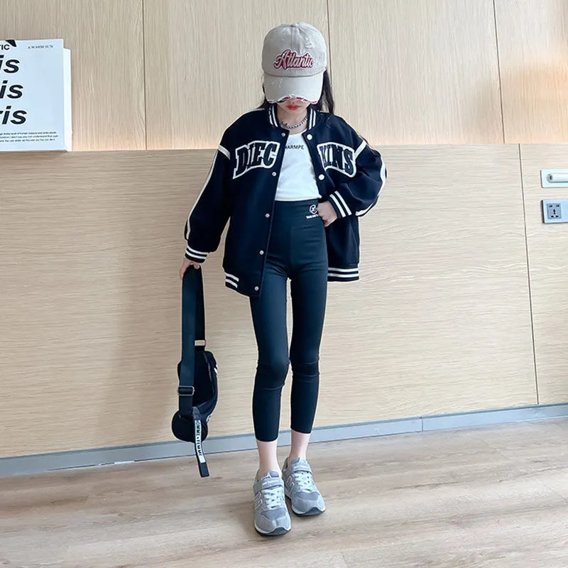 여자 코트 봄, 가을 2024 새로운 스타일의 아동 봄 옷 유행 인터넷 연예인 재킷 큰 어린이 캐주얼 야구 유니폼
